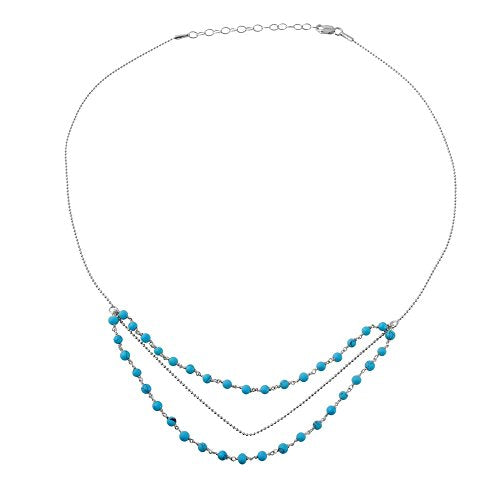 CloseoutWarehouse Simulated Turquoise Bead Triple Strand Necklace Rhodium Plated Sterling Silver - color: Rhodium Plated