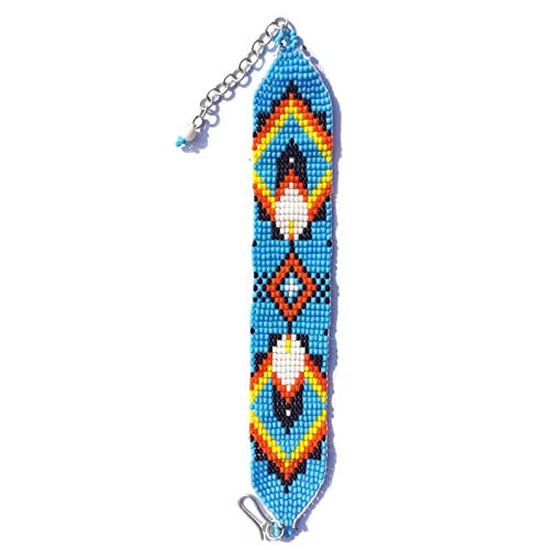 Weavish Layered Beaded Necklace – Boho Native Handmade Seed Bead Tassel Necklace, Bohemian Large Statement Beaded Necklace for Women - color: Blue