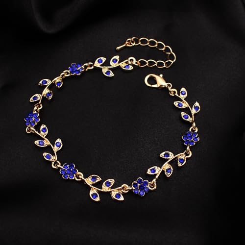 Austrian Crystal Rhinestone Choker Necklace Dangle Earring Link Bracelet Jewelry Set for Brides Bridesmaid Prom Costume Accessories for Women - color: Deep Blue-Gold Plated