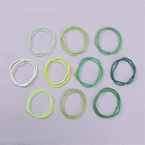 18Pcs Boho Stackable Beaded Bracelets for Women Colorful Handmade Multilayered Rice Beads Anklets Set Summer Beach Bohemian Jewelry Gift - color: Style 2 Green