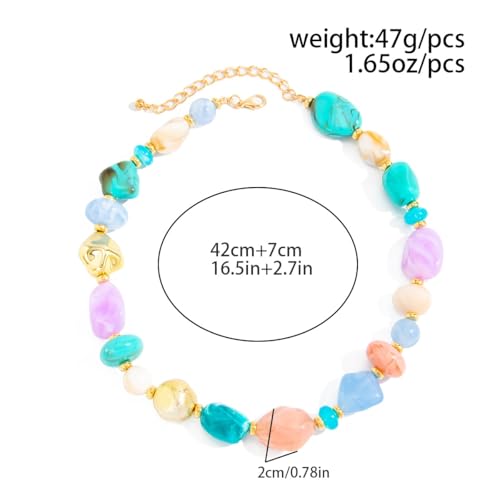 Chunky Acrylic Beaded Necklace for Women Colorful Acrylic Resin Beaded Choker Big Round Beads Statement Necklace Fashion Jewelry - color: Pink