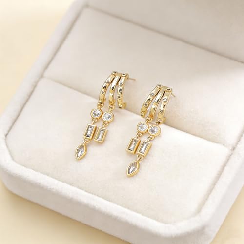 Pearl Earrings for Women Trendy, 14k Gold Plated Freshwater CZ Leaf Pearl Dangle Drop Gold Earrings Lightweight Hypoallergenic Stud Earring Bridesmaid Wedding Gold Jewelry for Women Gifts - style: cz dangle earrings-2