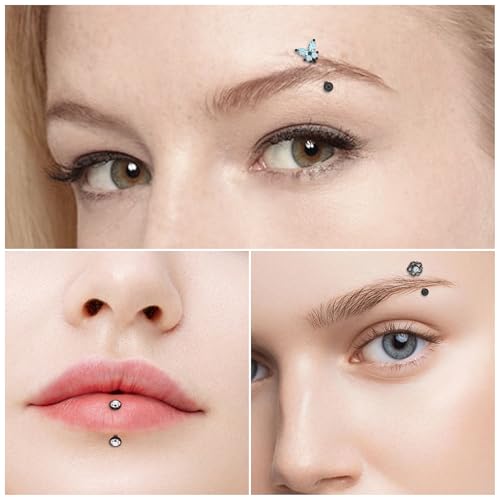 Rook Daith Piercing Jewelry 16G Stainless Surgical Steel Curved Barbell Eyebrow Rings Vertical Labret Lip Piercing Jewelry Rook Daith Earrings for Women Men 6MM 8MM 10MM Hypoallergenic - color: Black Tone