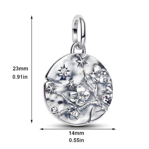 925 Sterling Silver Dangle Charm Fit Women Bracelet And Necklaces Jewelry | Medallion Pendants Beads Jewelry Charms for Women Fashion Gift Family Friends Mother's Day - color: Cherry Blossom Medallion Charm M1790