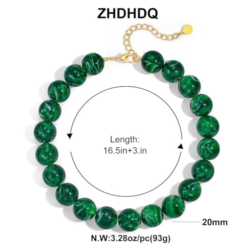 Multicolor Chunky Beaded Necklace, Statement Colorful Round Ball Beads Choker Necklace with Gold-Tone Adjustable Chain, Fashion Bold Neck Jewelry for Women - color: 20MM-Green
