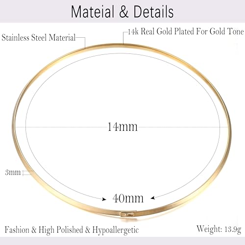 Sanfenly Choker Collar for Women 14K Gold Plated Silver Stainless Steel Metal Collar Choker Necklace Statement Open Cuff Bangle Necklace for Women - style: Classic Gold