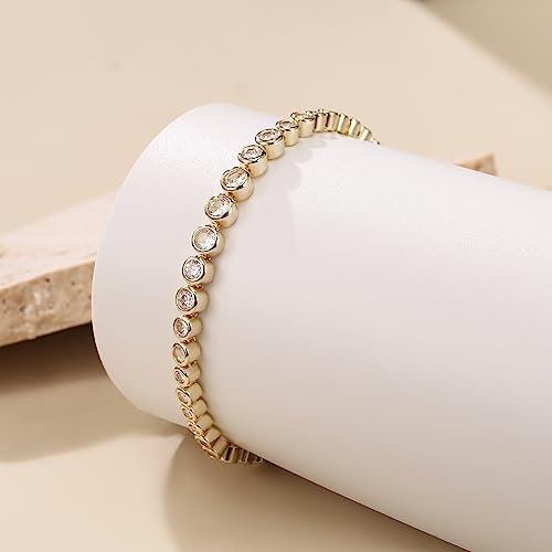 FANZE Gold Plated Cubic Zirconia Tennis Bracelets for Women Dainty Trendy Adjustable Bracelet Jewelry Gift for Ladies Wedding Mother Birthday Anniversary - style: Style 8