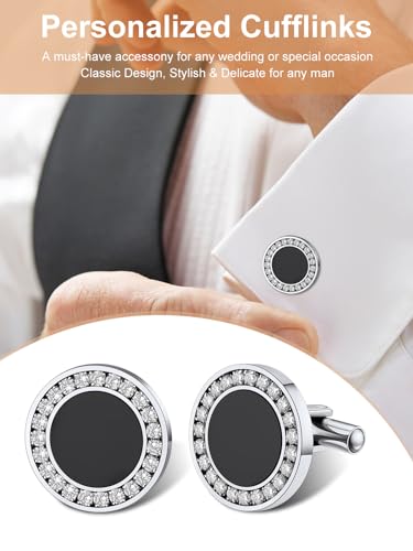 Custom4U Custom Photo Cufflinks for Men Father of the Bride Gifts - color: C-Black Onyx-Steel