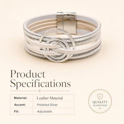 Leather Wrap Bracelets for Women Boho Layered Cuff Bracelets Bling Bohemian Jewelry - color: Boho White