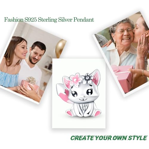 HappyStar 925 Sterling Silver Animal Dogs Charms Pendants fit Pandora Bracelets Necklaces Flowers Sports Travel Charms for Bracelets Women Jrwelry Gifts(with one Spacer Bead Charms) - style: 1-Flower Rabbit Beads