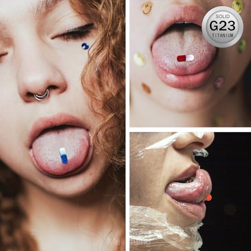 Melighting 10pcs Titanium Pill Tongue Ring 14G Titanium G23 Pill Tongue Piercing Jewelry Uv Shaped 14mm Tongue Barbell with Colorful Ball Tongue Jewelry for Women