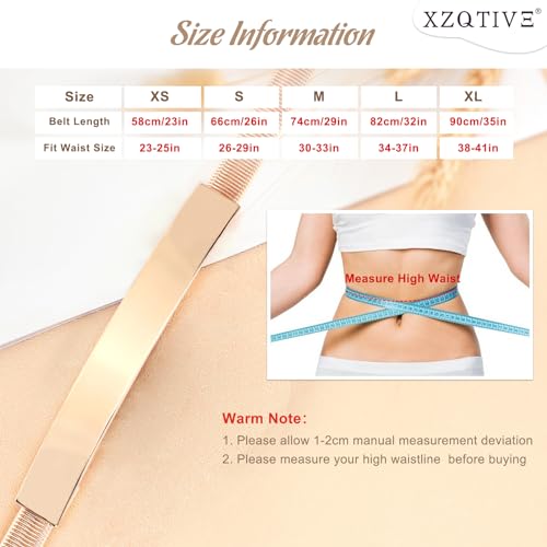 XZQTIVE 2 Pieces Women Skinny Metal Chain Waist Belt Stretchy Saree Cinch Belt for Dress Gold Sliver - color: 04 Smooth/Six-gold, size: Fit waist 23-25 in