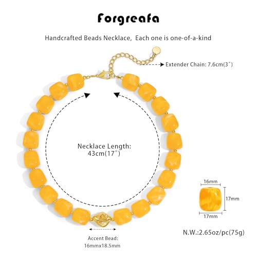 Beaded Necklaces for Women Boho Chunky Necklace Statement Big Resin Bead Choker Fashion Summer Beach Jewelry - color: Yellow