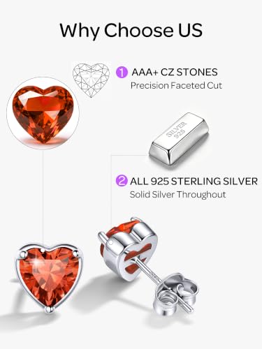 ChicSilver 925 Sterling Silver Earrings Sparkling Heart/Round/Princess Cut Birthstone Earrings for Women Birthday Jewelry with Gift Box - style: B.July(Ruby)-Heart Cut
