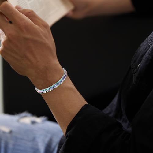 Mens Bracelet-Stainless Steel Magnetic Clasp Franco Chain Bracelets for Men - color: B-Colors