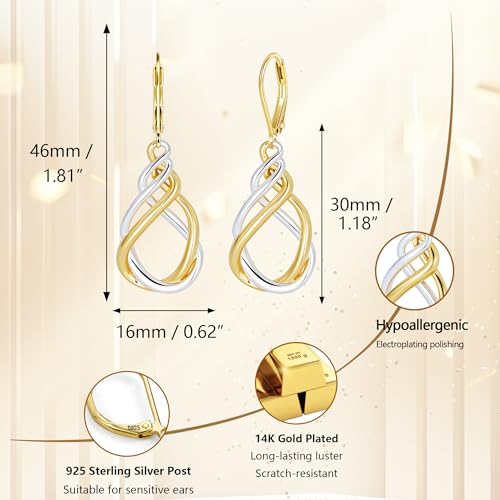 Two Tone Twisted Drop Earrings for Women Gold and Silver Dangle Earrings | Hypoallergenic Mixed Metal Earrings 14K Gold and Silver Plated Dangly Leverback Earrings Trendy Jewelry Gifts - color: Two Tone
