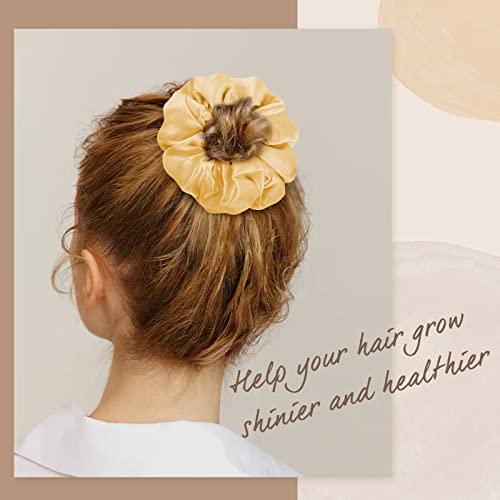 OLESILK 100% Mulberry Silk-Scrunchies for Hair Sleep, Women Grils Silk Hair Ties for Frizz & Breakage Curly Hair, No Damage, Elastics Ponytail Holder, 3 Pack - color: 3pcs, Black-Gold-Black and White Floral