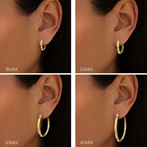 18K Gold Plated Hoop Earrings - 925 Sterling Silver Hoop Earrings Womens Hypoallergenic Hoops | Square Tube Hoop Earrings for Women 15mm/20mm/30mm/40mm - color: Gold 15mm