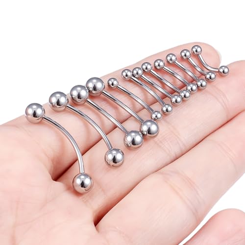 Eyebrow Piercing Jewelry Surgical Steel Vertical Labret Lip Jewelry Curved Barbell Tiny Eyebrow Rings Ear Rook Navel Small Belly Button Ring for Women Men 16g 6mm/8mm/10mm/12mm/14mm/16mm - color: silvertone,ball