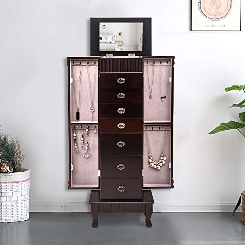 Vasitelan Large Standing Jewelry Armoire Cabinet Chest with Drawers,Jewelry Box Storage Organizer with Top Flip Mirror, Retro Standing Wood Jewelry Cabinet (Style 5-7 Drawers) - color: Style 5-7 Drawers
