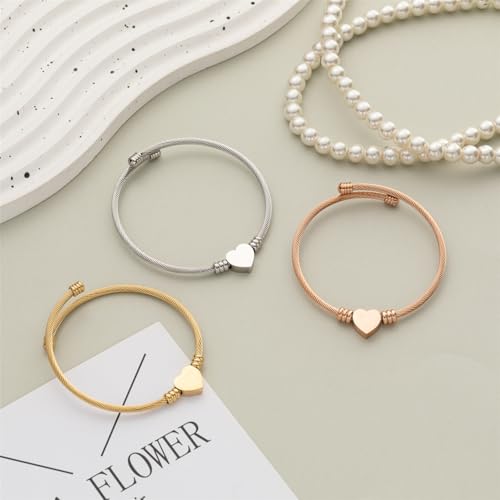 kelistom 316L Stainless Steel Love Heart Charm Bracelet for Women Romantic Gift Silver/Rose/18k Gold Plated OT Clasp Bracelets - color: Rose,Silver