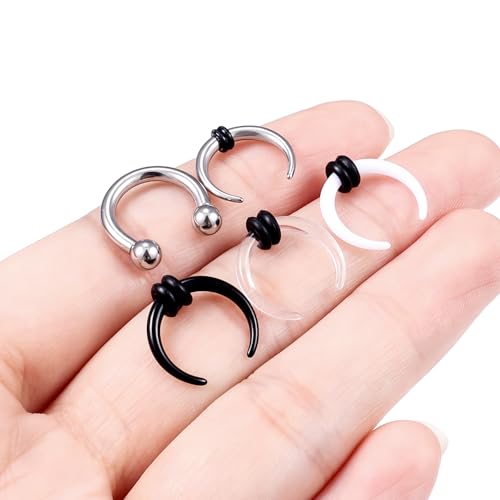Lcolyoli Large Septum Rings 16G 14G 12G 10G 8G 6G PA Ring Internally Threaded Spike Horseshoe Barbell Stainless Steel & Acrylic Plastic Pincher Tapers C Shape Buffalo Stretcher Expander for Women Men - color: 12G
