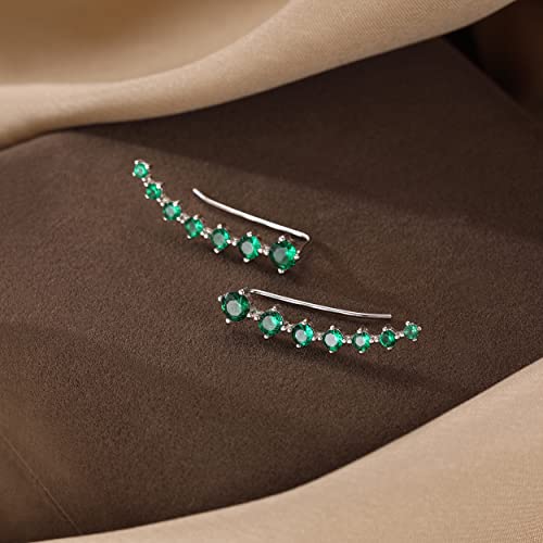 Reffeer Solid 925 Sterling Silver 7 Crystals Cuff Earrings Climber for Women Crawler Earrings Wraps - color: F-Green CZ