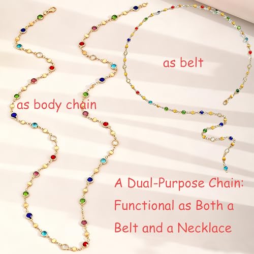 Colorful Y2K Body Chain Belt for Women Boho Adjustable 31.5 in | Colorful boho design brings festival, beach and summer vibes, 31.5 inch adjustable chain fits most women comfortably