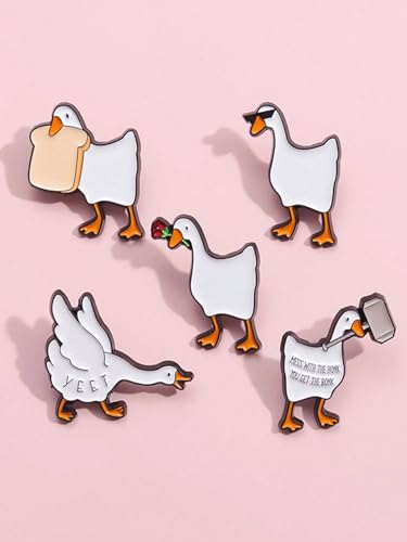 Cartoon Animal Enamel Brooch Set Cute Butterfly Duck Cat Lapel Pins for Backpacks Jacket Decoration Gifts for Friends - style: Goose