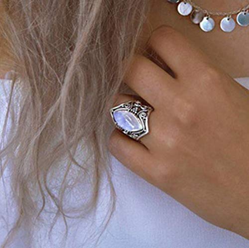 WDIYIEETN Vintage Silver Ring 925 Sterling Silver Natural Moonlightstone Women Jewelry Elegant Gemstone Wedding Ring Size 5-11 (7) - size: 7