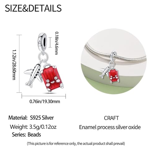 Pandach 925 Sterling Silver Charms for Bracelets and Necklaces Travel Round The World Beads Charms Relaxation Dangle Pendant,Jewelry Beads Gifts for Women - style: Red Luggage Charms
