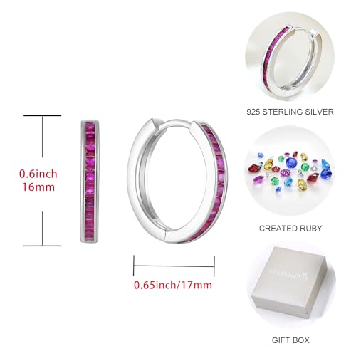 Starchenie Huggie Hoop Earrings for Women 925 Sterling Silver Princess Cut Birthstones Jewelry Gift - color: 07-Ruby-Jul