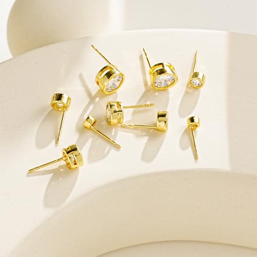 Kainier 5 Pairs CZ Stud Earrings Set Cubic Zirconia Ear Stud for Women Simulated Round Diamond Hypoallergenic Earring 3-7mm