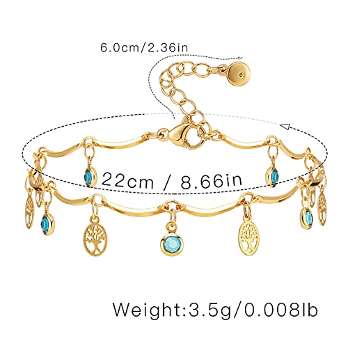 Ankle Bracelets for Women 18K Gold Plated Anklet for Women Gold Charm Anklet Waterproof Summer Beach Foot Chain Jewelry Gifts - style: Tree of Life and Crystal