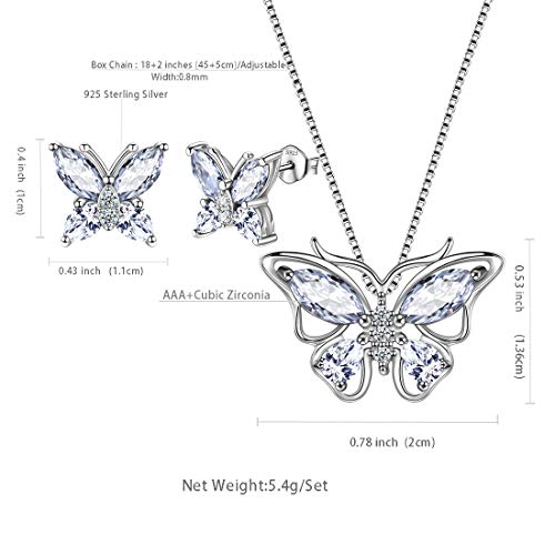 Aurora Tears Butterfly Jewelry,Women 925 Sterling Silver Butterflies Birthstone Pendant Necklace/Earrings/Rings Wedding Gift - color: D.April-set 1