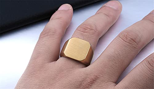 HIJONES Mens Stainless Steel Signet Ring Matte Brushed Square | Simple Statement ,Wedding Band,Polished Round - color: Square-Gold