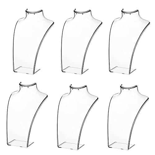 MyGift Acrylic Necklace Holder Jewelry Display Set of 6 for Retail Vendor Bust and Earring Premium Clear Countertop Stand