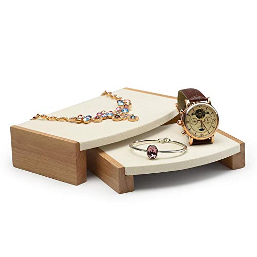 Oirlv Wood Jewelry Display Stand Showcase/Trade Show Necklace Bracelet Holder(Creamy-white 2 Pcs Seat Display Stand) - color: Creamy-white 2 Pcs Seat Display Stand