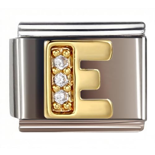 9MM Diamond Golden Letter Charm for Italian Charm Bracelet,DIY Italian Module Chain for Women - style: Letter-E