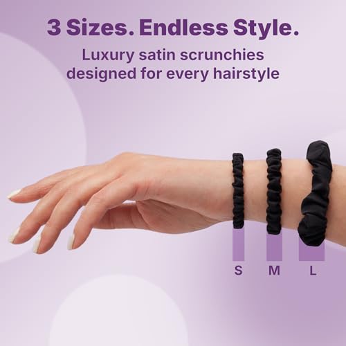 Goody Ouchless Half Inch Satin Scrunchies, Frizz Fighting, No Damage Scrunchies, All Hair Types, Gentle, Secure & Creaseless Hair Ties for Day and Overnight, Gifts for Women & Girls, 5 Ct, Black - style: Half Inch/Medium