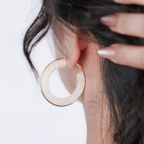 Chunky Gold Resin Hoop Earrings Leverback Statement Huggie Hoops Dangle Drop Dressy Earring Prom Festival Vacation Jewelry for Women - color: White, size: Hoop