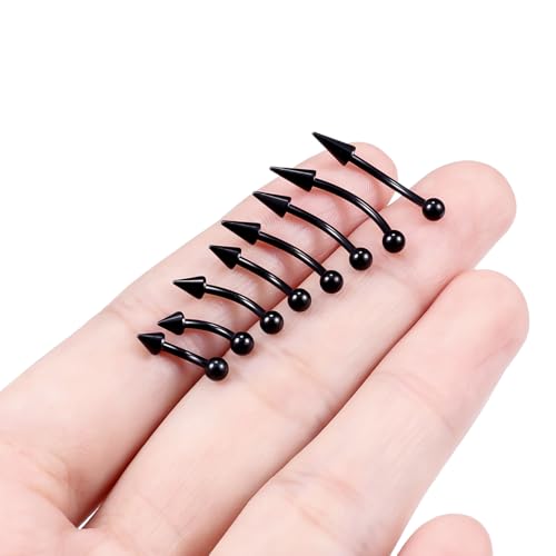 Angel Bites Piercing Jewelry Surgical Steel Vertical Labret Lip Jewelry 16G Snake Bites Piercing Jewelry Curved Barbell Long Spike Eyebrow Rings for Women Men Bar Length 6mm/8mm/10mm/12mm