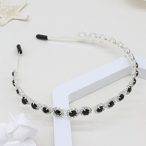 Bridal Headpiece Wedding Headband with Crystal and Hair Accessories (Black, 5.5'') - color: Black