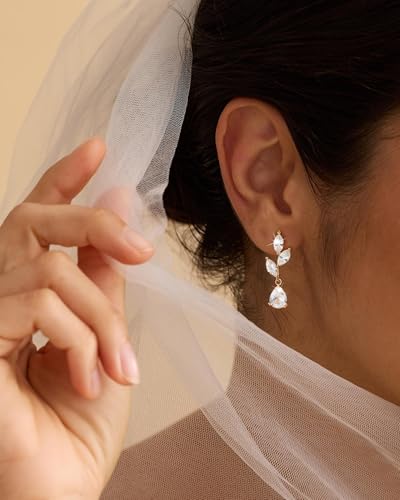 14K Gold Plated/Sterling Silver CZ Pearl Drop Dangle Earrings for Women - color: Gold-Flower Drop CZ
