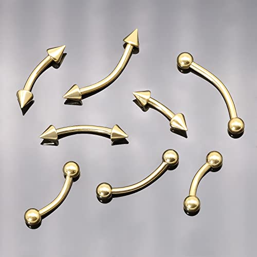 BLISI G23 Solid Titanium Eyebrow Piercing Jewelry, Gold Black Rose Gold Silver Pink Rainbow Eyebrow Rings 16G Curved Barbell,Tiny Vertical Labret Lip Jewelry Rook Piercing Jewelry for Women and Men - color: Gold 1