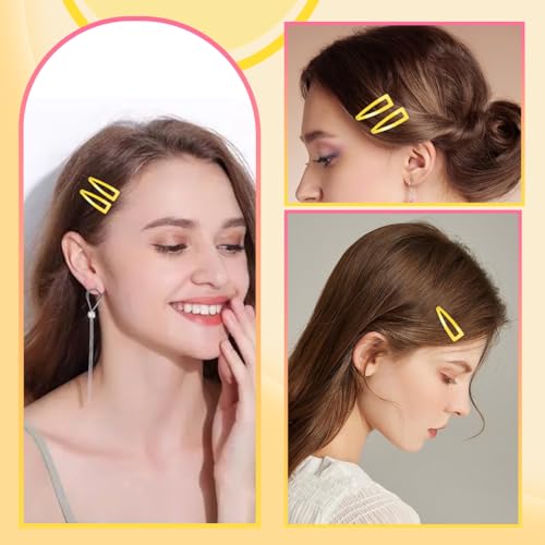 20 Pcs Snap Hair Clips for Women Snap Hair Barrettes Double Grip Hair Clips 3 Prong Clips for Hair Barrettes for Women Girls (Yellow) - color: Yellow