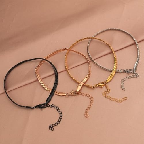 Black Chain Bracelet for Women Men Stainless Steel Cuban Link Bracelet Trendy Dainty Stackable Snake Chain Gift for Birthdays Anniversaries Father's Day Christmas - color: Black