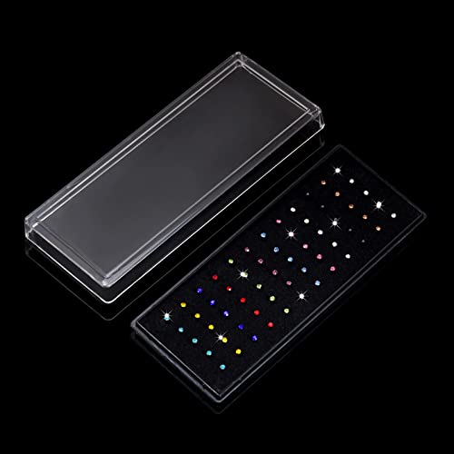 cnomg 2 Sets 120 pcs Stainless Steel Nose Ring Body Piercing Jewelry Nose Bone Stud Nose Hoop Crystal White+Multicolor - size: 2.5mm