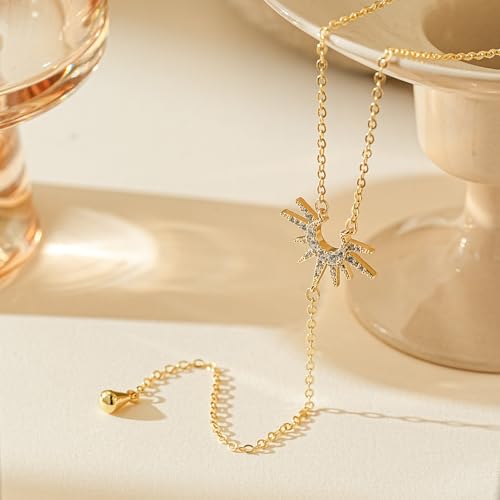 14K Gold Plated Layered Lariat Necklace for Women - Waterproof Non-Tarnish Dainty Gold Chain Necklace, Long Boho Statement Jewelry for Wedding, Prom, Summer Vacation Gifts - color: CZ Y Necklace-Gold