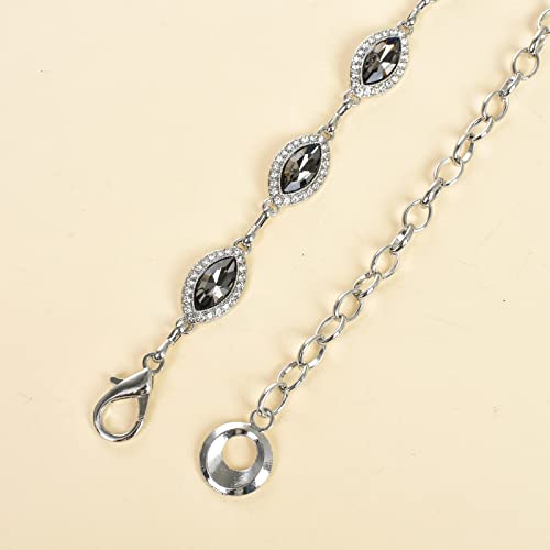 ILuvatar Green Glass Diamond Chain Belt - Metal Women's Western Style Dress Belt - color: Silver-bk